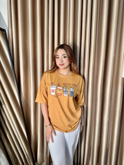 Happy Love Beige Cotton Tee